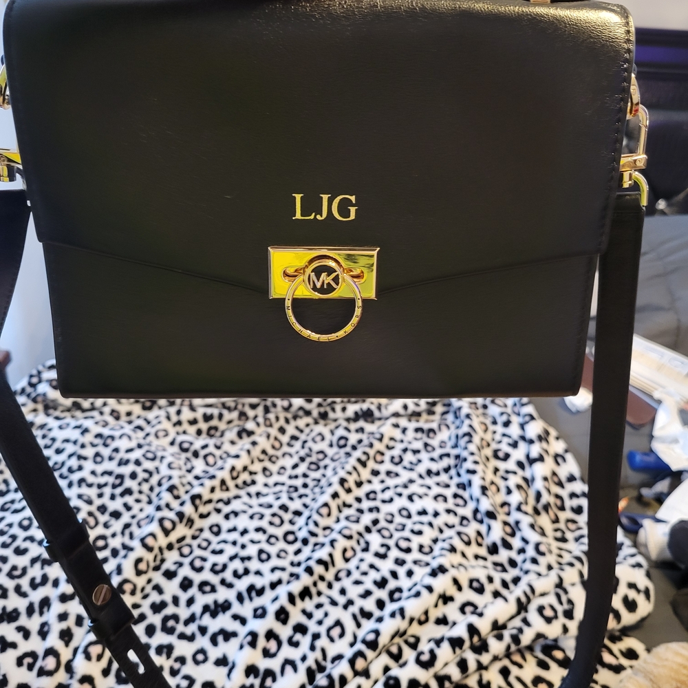 Michael Kors Black Leather Bag with Gold Accents